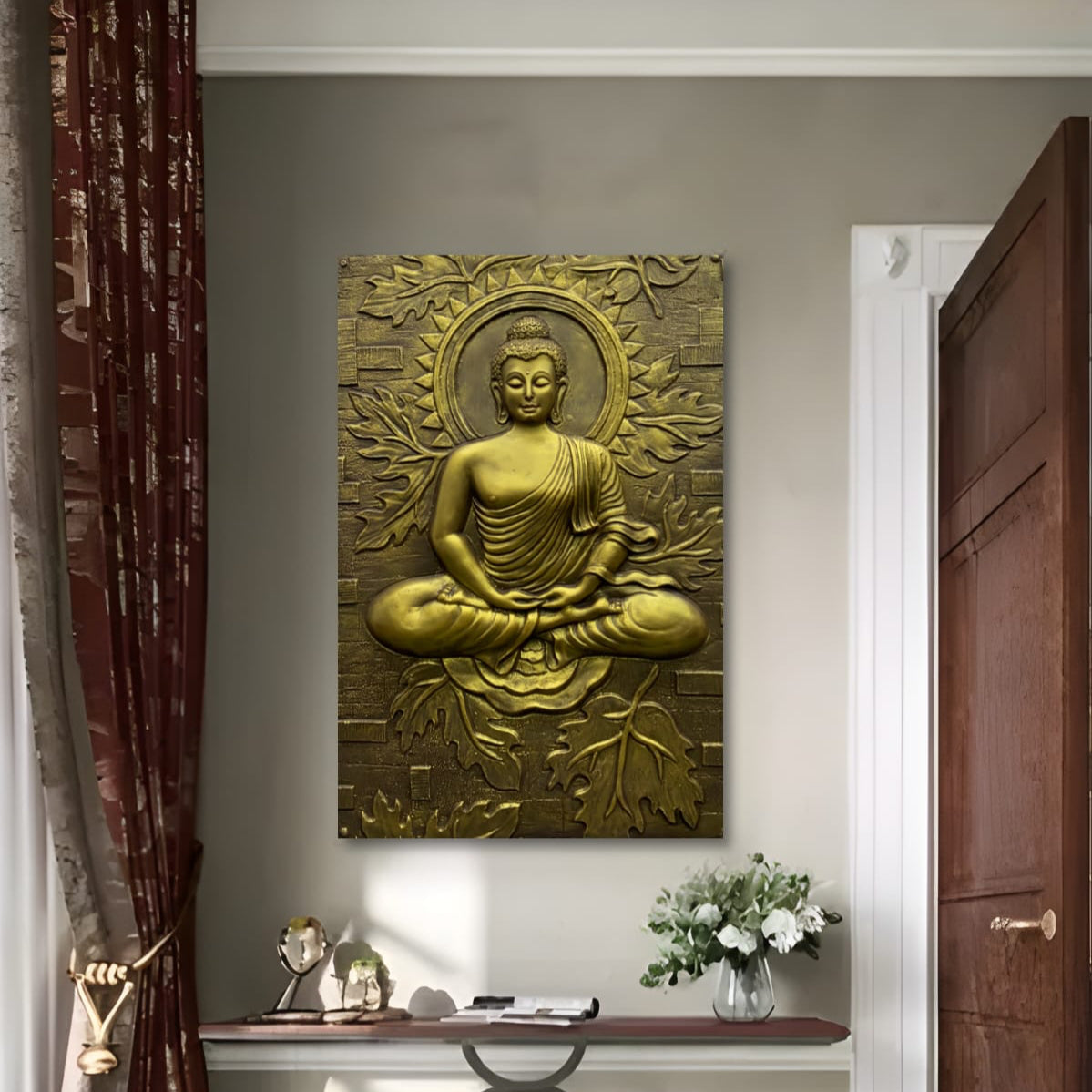 3x2 feet Meditating Buddha on Lotus 3D relief mural, symbolizing inner peace, purity, and spiritual awakening.