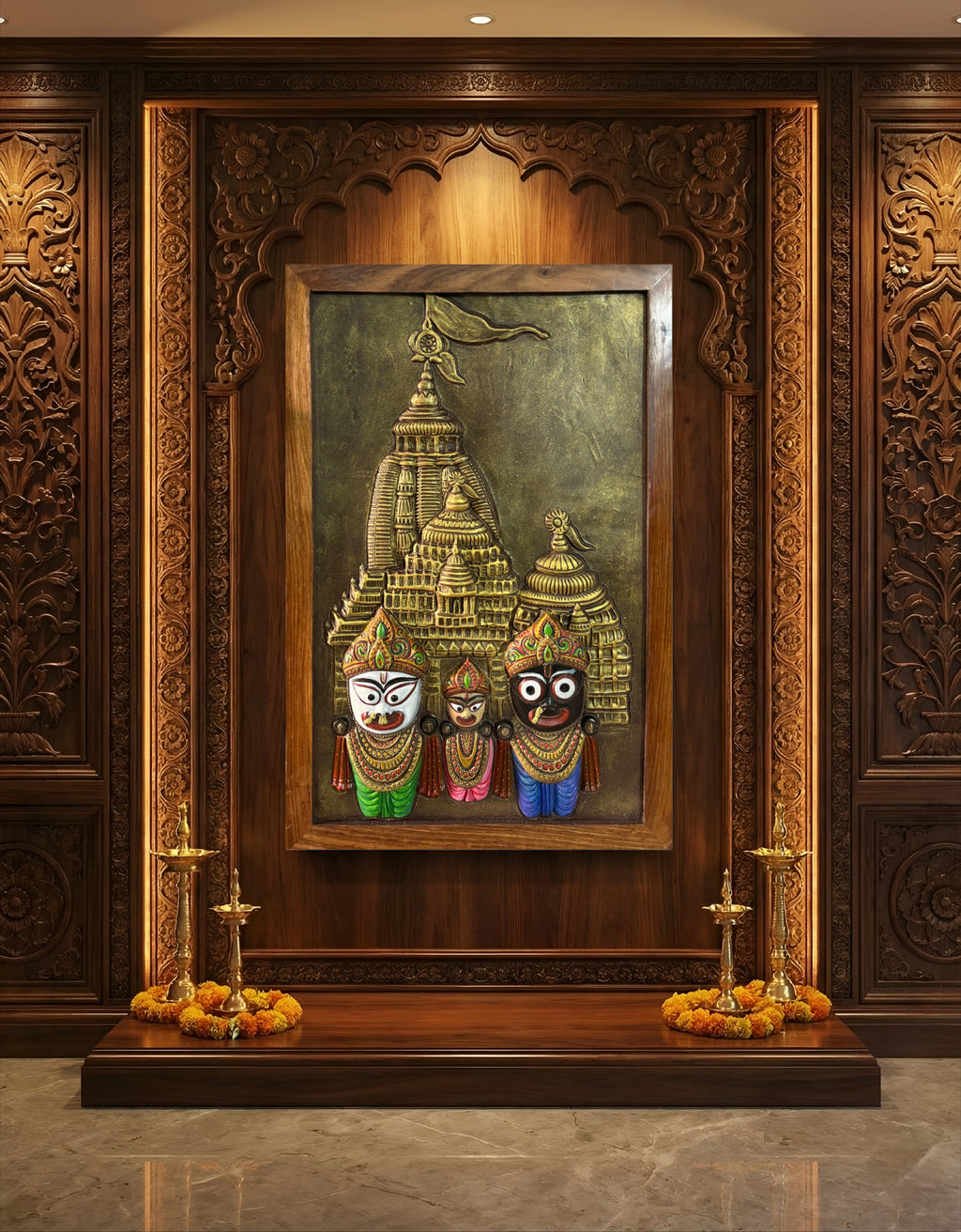 Multicolour Lord Jagannath 3D relief wall art with vibrant detailing and handcrafted sculptural finish