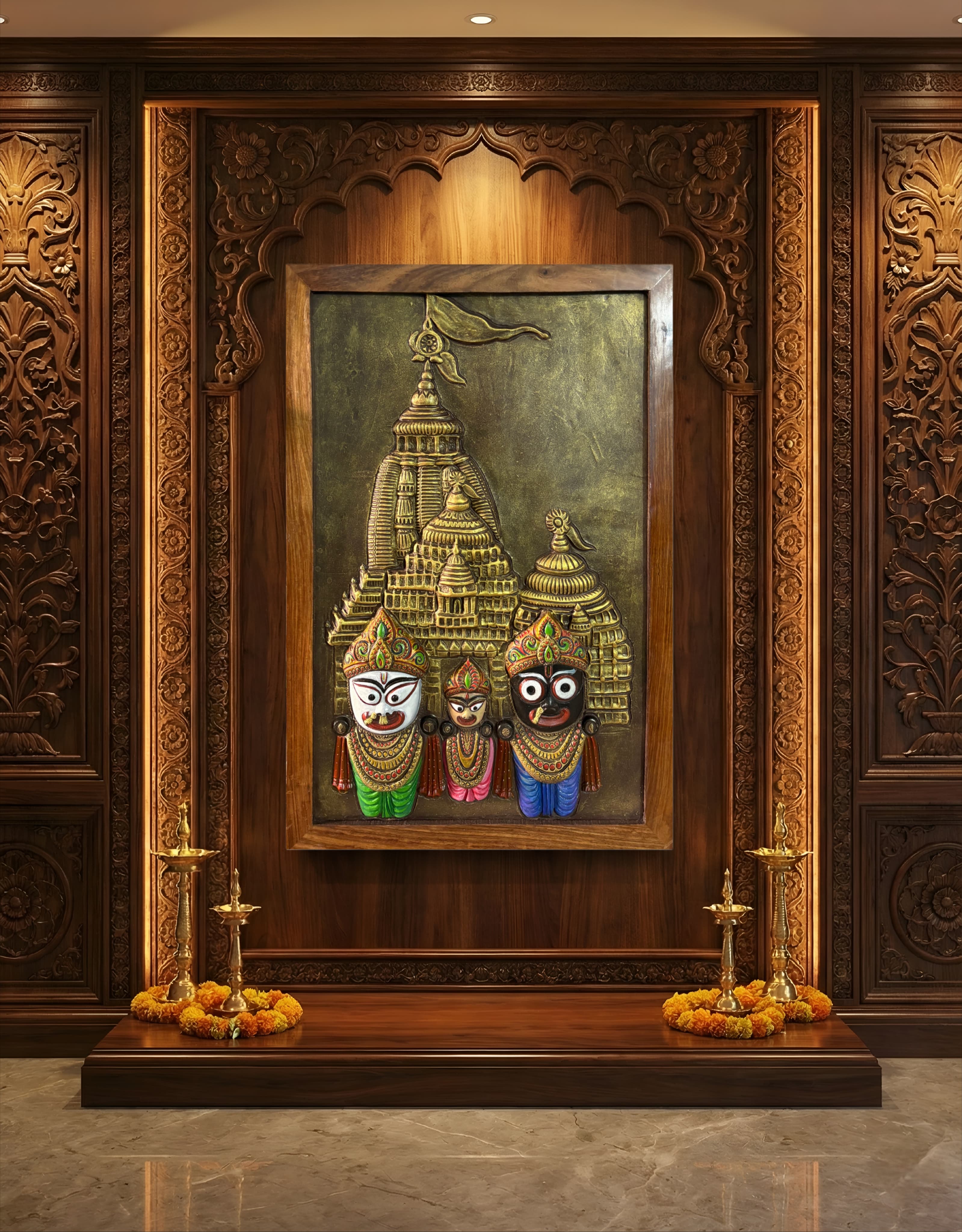 Multicolour Lord Jagannath 3D relief wall art with vibrant detailing and handcrafted sculptural finish