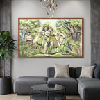 Framed Radha Krishna mural in multicoloured, transforming the space into a sanctuary of peace.