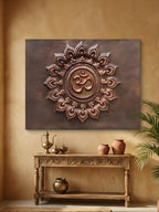 Om 3D relief mural wall art in 40x30 inches size, handcrafted spiritual wall decor for meditation or pooja room