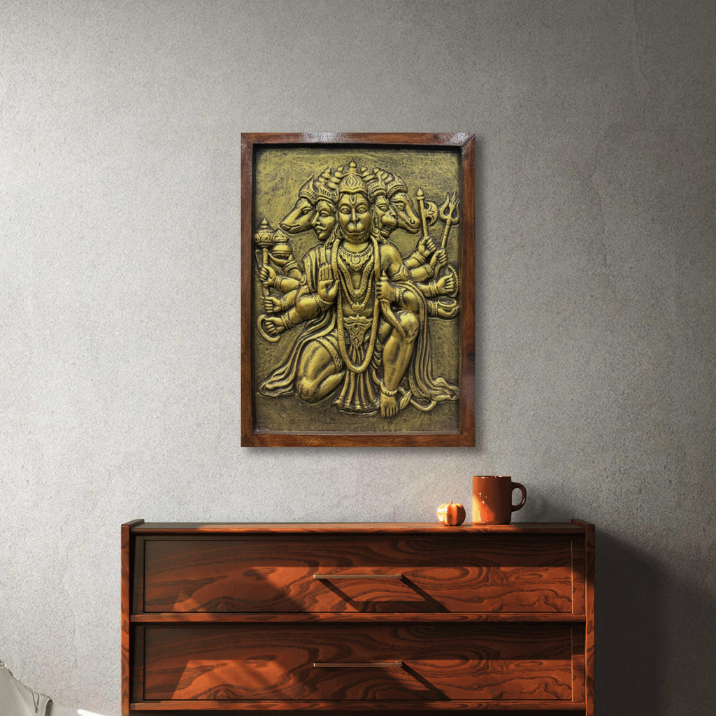 Panchmukhi Hanuman 3D Relief Wall Art (20x15 inch), symbolizing divine protection and courage.