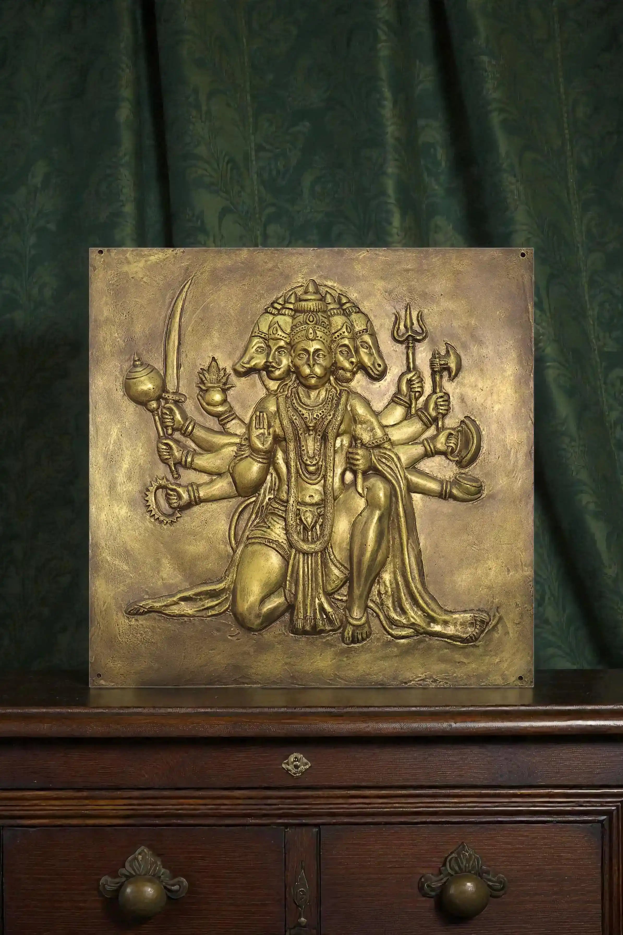 Full view of Panchmukhi Hanuman 3D wall art sculpture designed for spiritual home décor.
