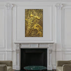 Full view of peacock 3D relief mural wall art designed for decorative interior spaces