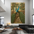 Full view of Peacock Duet 3D relief wall art featuring two elegant peacocks in a handcrafted decorative design.