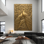 Close-up of Peacock Duet 3D relief wall art highlighting intricate feather detailing and sculpted craftsmanship.