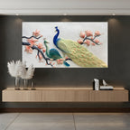 Peacock with floral tree 3D relief mural wall art in 6x3 feet size, handcrafted decorative sculpture for luxury home and wall elevation design