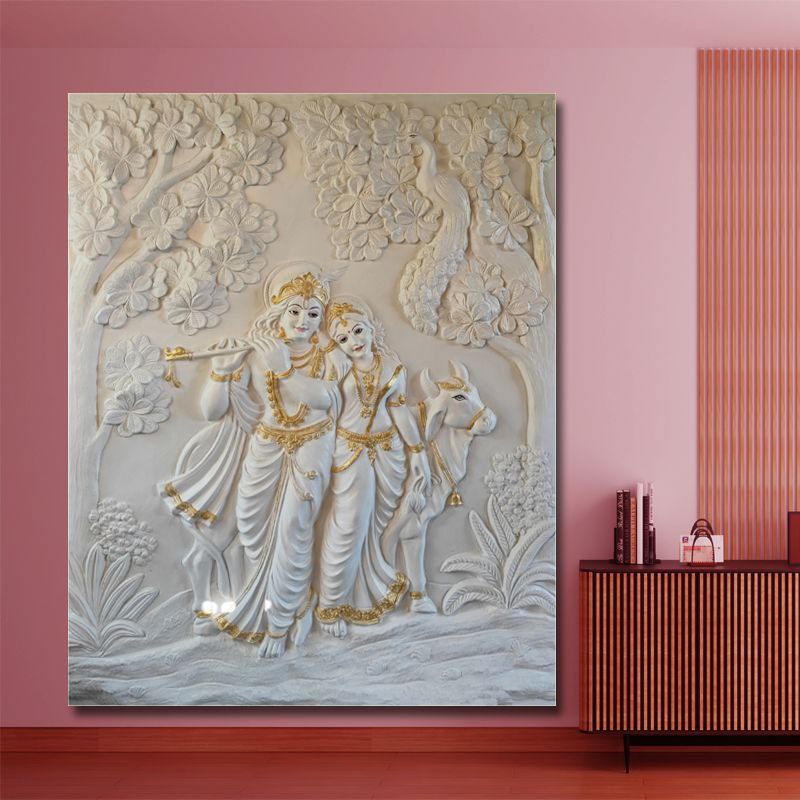 7x6 Feet | Radha Krishna 3D Relief Mural Wall Art | Ready-to-Hang Divine Décor for Home & Temple