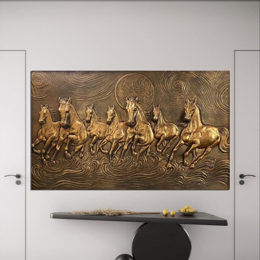 5x3 Feet Right-Moving 7 Horses 3D Relief Mural