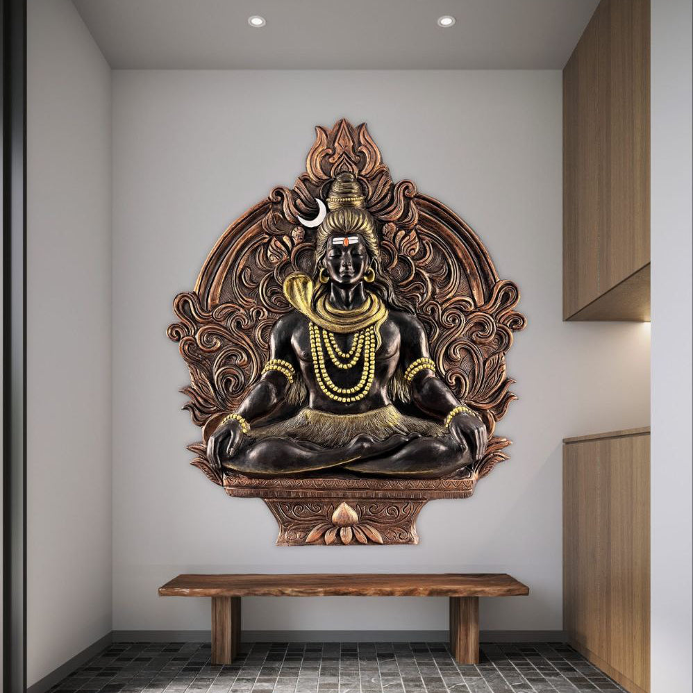 60x52 Inch | Majestic Lord Shiva Mahakal Relief Wall Mural | Ready-to-Hang Spiritual Art for Home, Temple & Studio