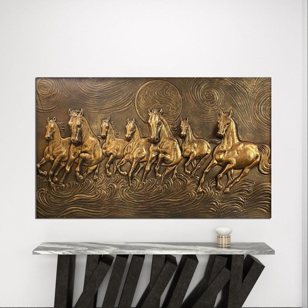 5x3 Feet Right-Moving 7 Horses 3D Relief Mural