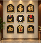 Traditional Indian wall motifs with prabhavali featuring detailed ornamental designs.