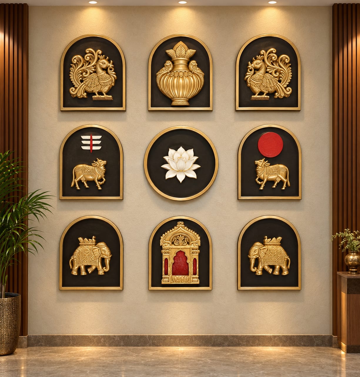 Traditional Indian wall motifs with prabhavali featuring detailed ornamental designs.