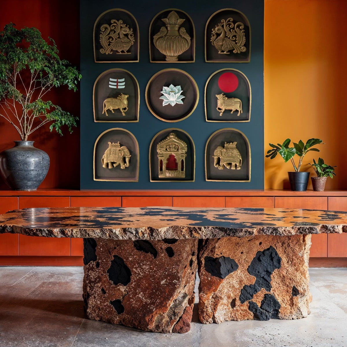 Traditional Indian wall motifs with prabhavali featuring detailed ornamental designs