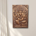 Lord Ganesha 3D relief mural wall art in 3x2 feet size, handcrafted and ready to hang sculpture for elegant spiritual home decor in bronze colour