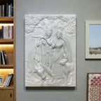 Radha Krishna 3D elevation relief mural wall art in 4x3 feet size, handcrafted spiritual sculpture for living room or pooja room decor