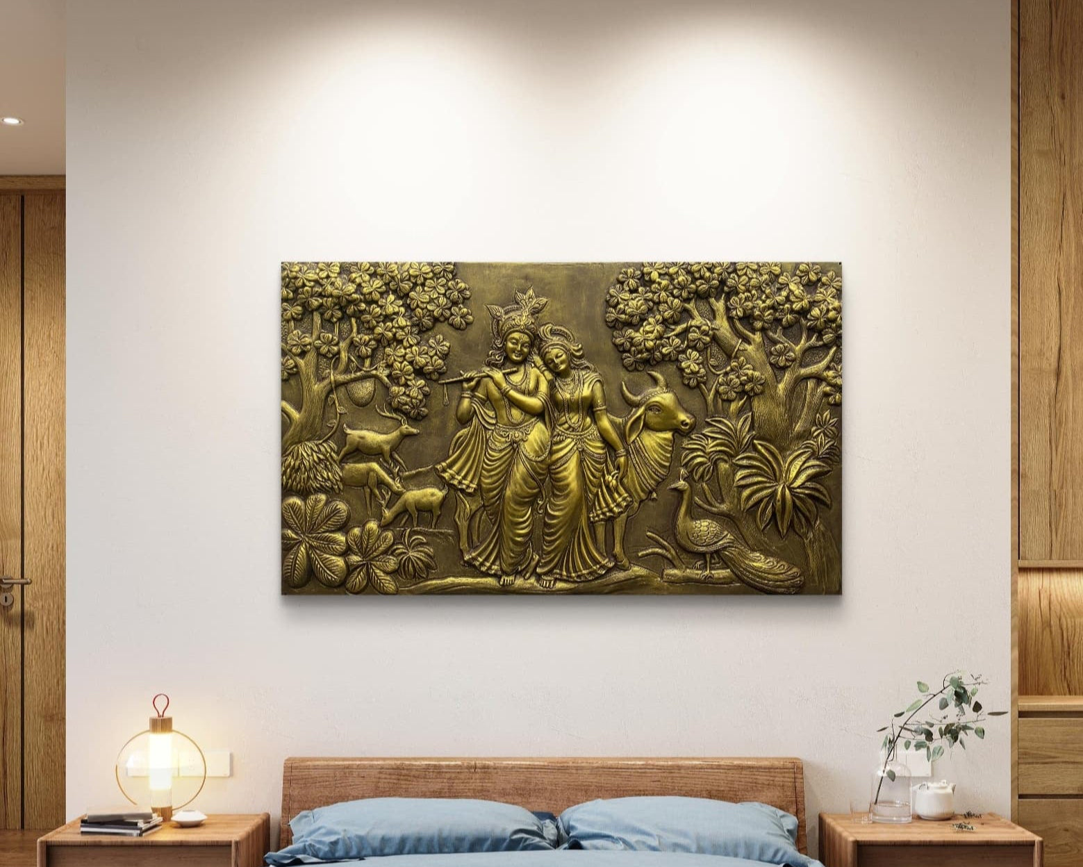 Radha and Krishna 3D Relief Mural (5x3 ft), symbolizing eternal love and divine harmony.