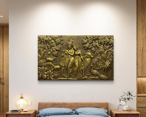 Radha and Krishna 3D Relief Mural (5x3 ft), symbolizing eternal love and divine harmony.