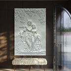 Full view of Radha Krishna 3D relief wall art designed as a handcrafted spiritual wall mural