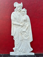 Close-up of Radha Krishna 3D relief wall mural highlighting intricate sculpted details
