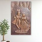 radha krishna 3d wall mural handcrafted relief sculpture 5x3 ft in bronze and finish