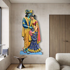 Close-up of Radha Krishna body cutout 3D wall art highlighting intricate sculpted details and craftsmanship.