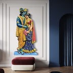 Full view of Radha Krishna body cutout 3D wall art sculpture with an elegant handcrafted devotional design.