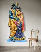 Detailed texture of Radha Krishna body cutout wall sculpture showing layered relief work and fine detailing.