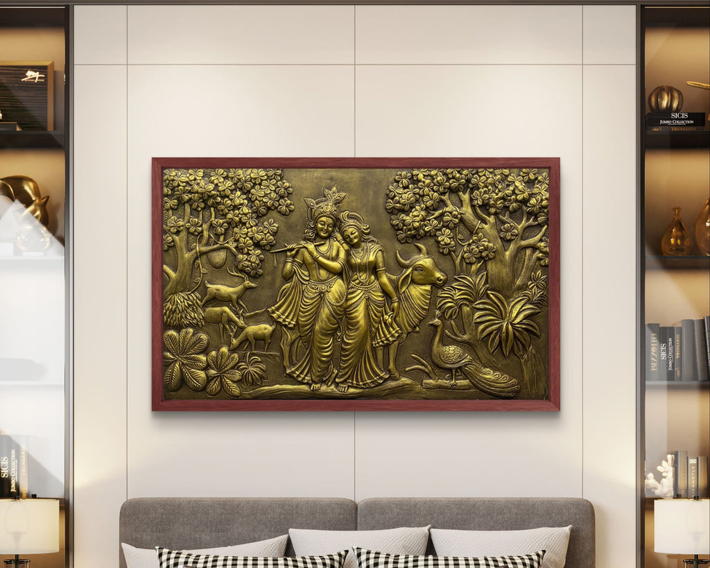 Handcrafted 5x3 feet mural of Radha Krishna, bringing peace and devotion to your space.