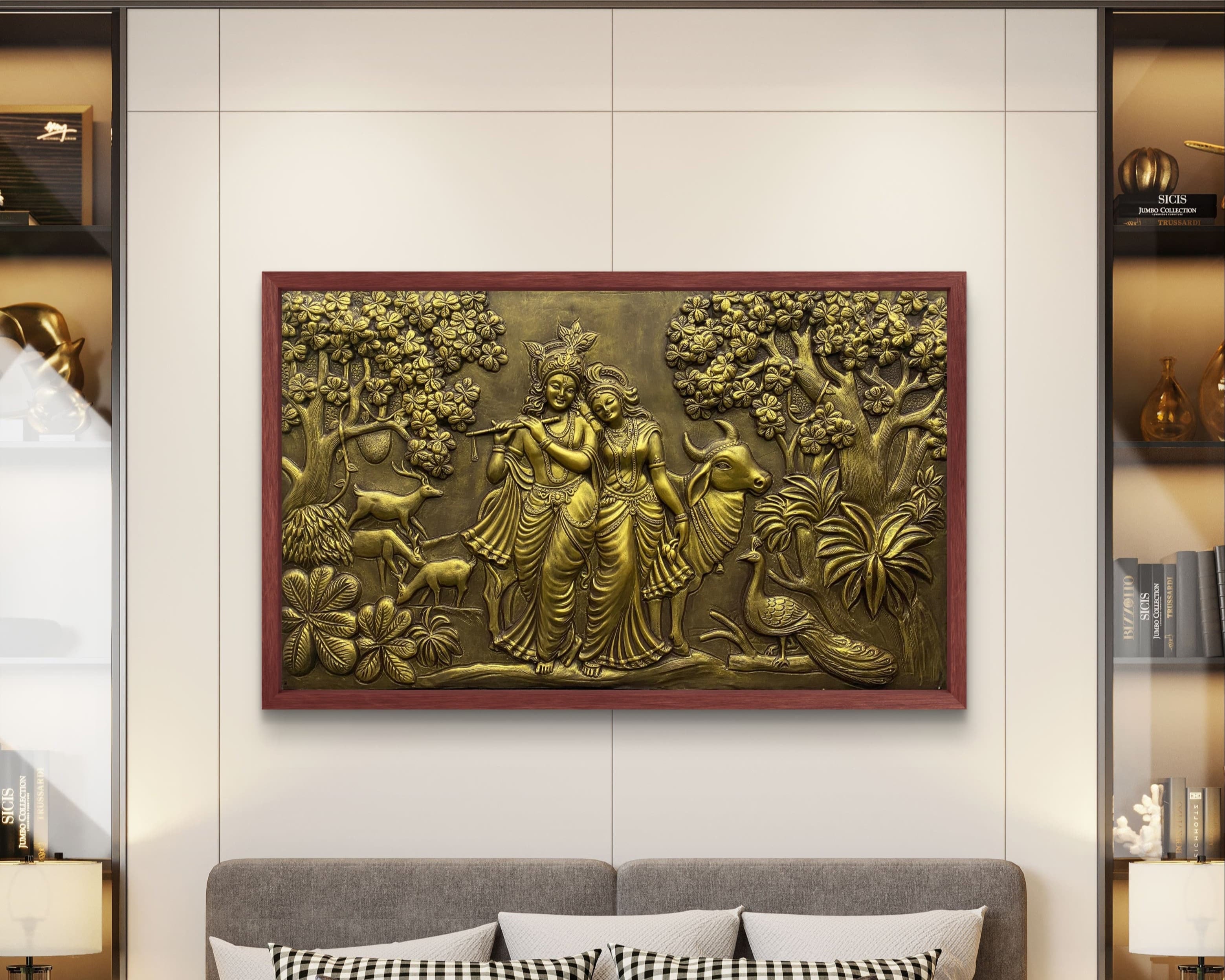 Handcrafted 5x3 feet mural of Radha Krishna, bringing peace and devotion to your space.
