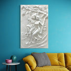 Full view of Radha Krishna swing 3D relief mural designed as spiritual and romantic wall art