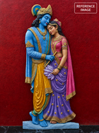Detailed texture of Radha Krishna wall art showing layered relief craftsmanship and depth.