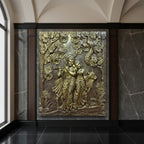 Full view of Radha Krishna with cow 3D wall art mural designed for elegant home décor.