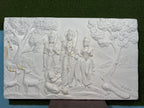 Detailed texture of Ram and Sita Vanvas wall sculpture showing layered relief work and fine craftsmanship.