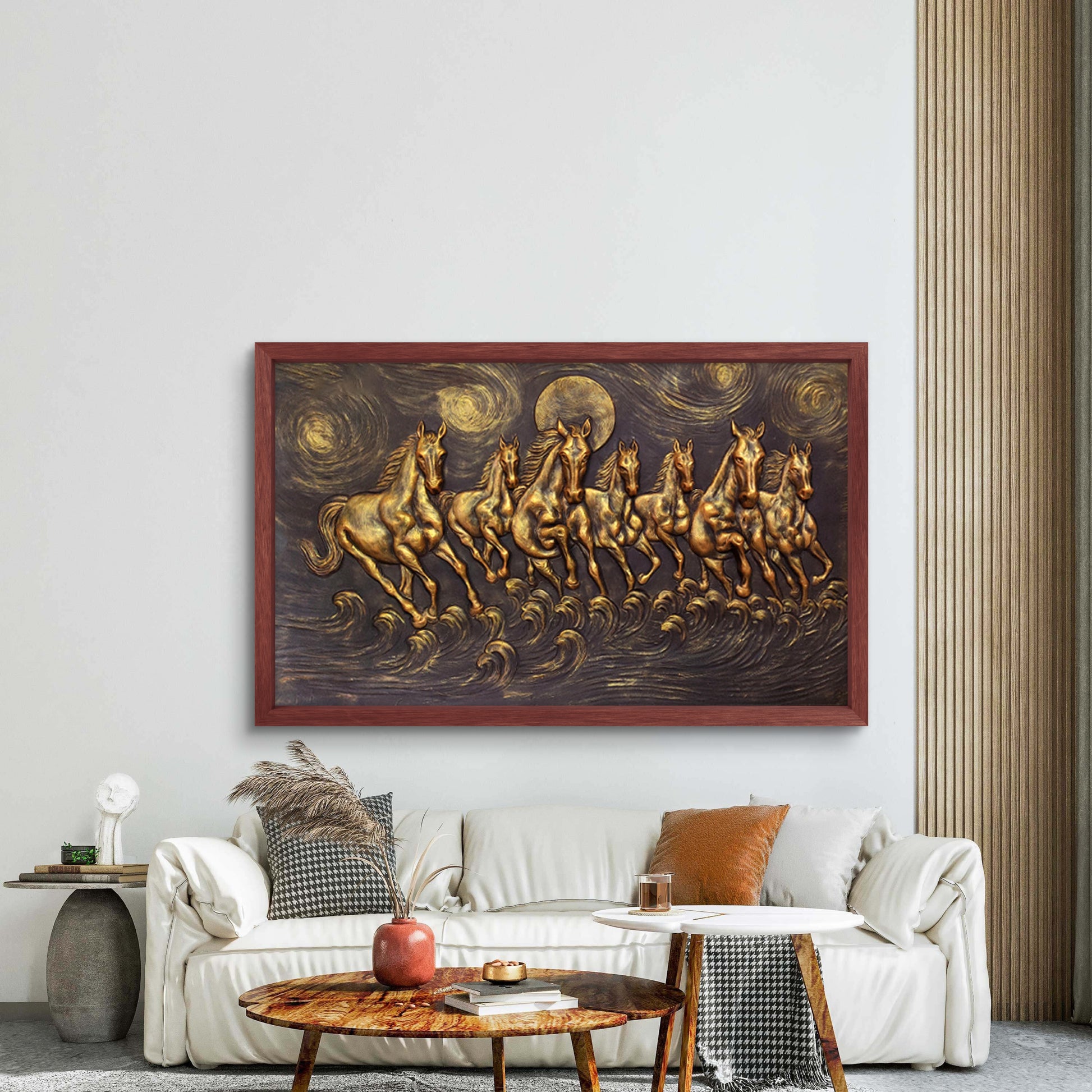 5x3 Feet Left-Moving 7 Horses | 3D Relief Mural (Vastu-Inspired)