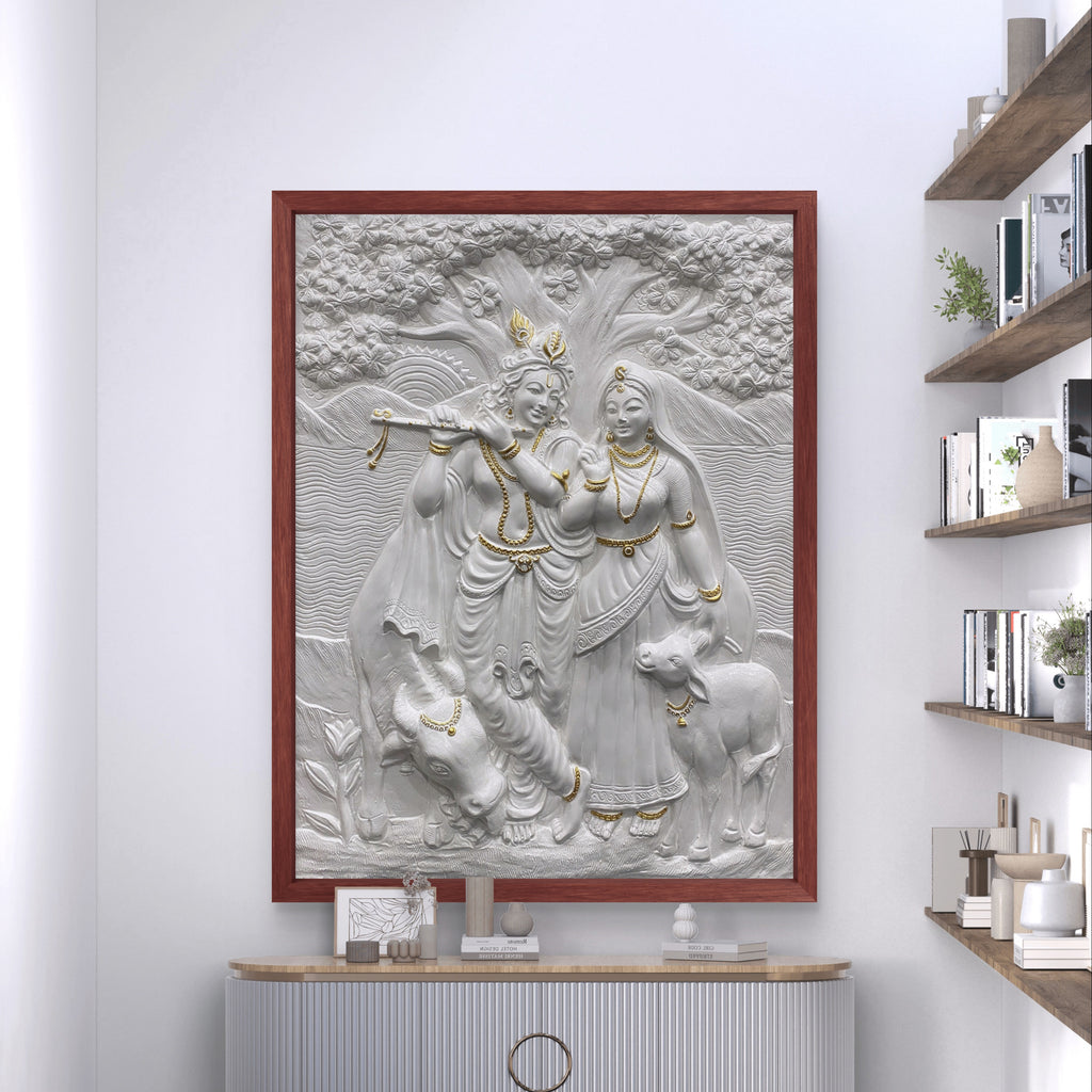 4x3 Feet Radha Krishna 3D Elevation Sculpture | Relief Mural Wall Art