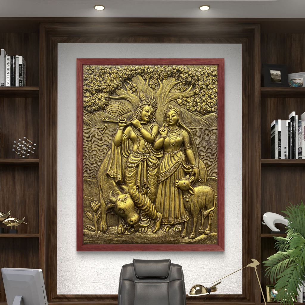 4x3 Feet Radha Krishna 3D Elevation Sculpture | Relief Mural Wall Art