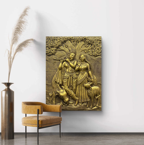 4x3 Feet Radha Krishna 3D Elevation Sculpture | Relief Mural Wall Art