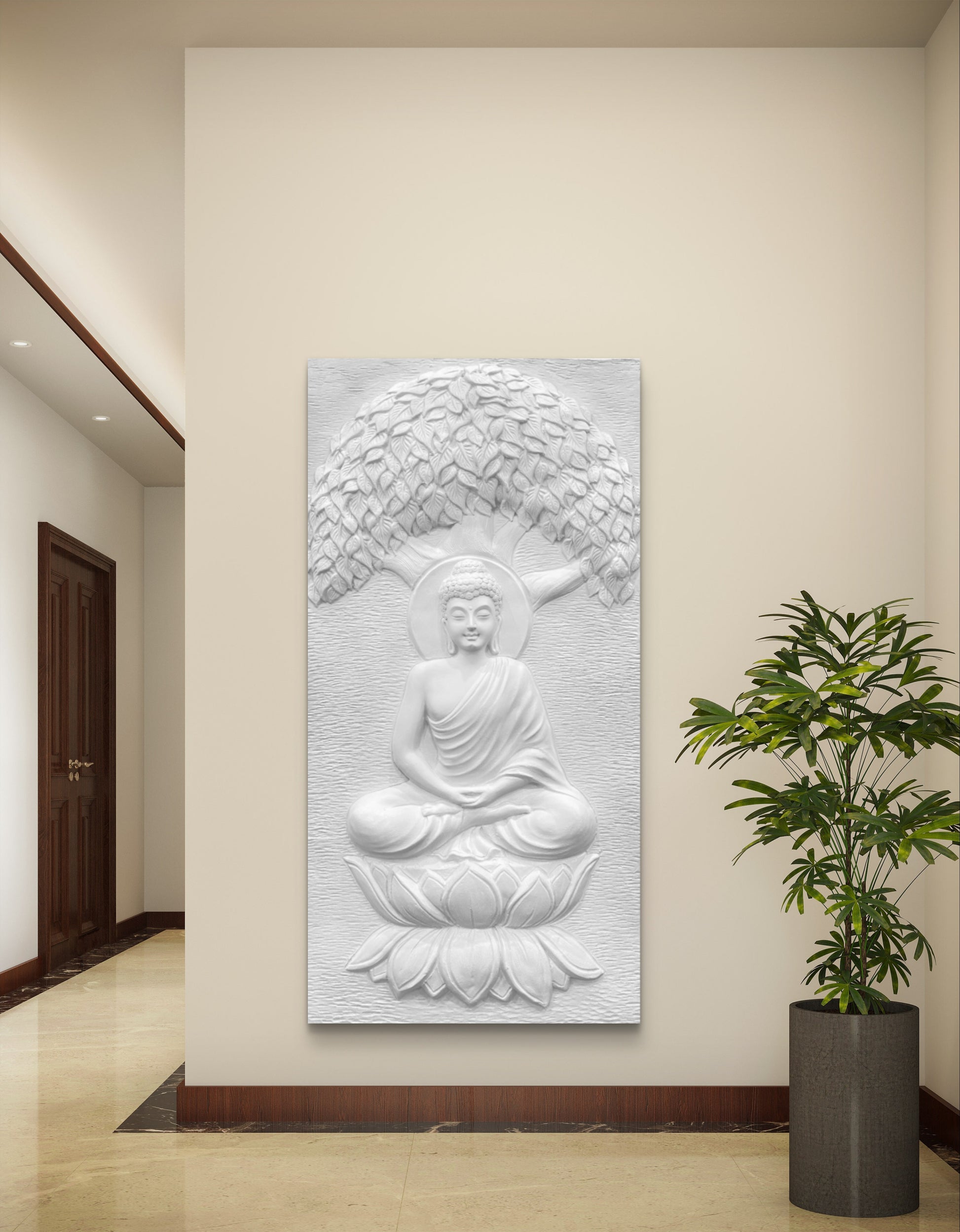 4x2 Feet | Buddha Under the Tree 3D Relief Wall Mural – Handmade Spiritual Art | Meditative Home & Office Décor