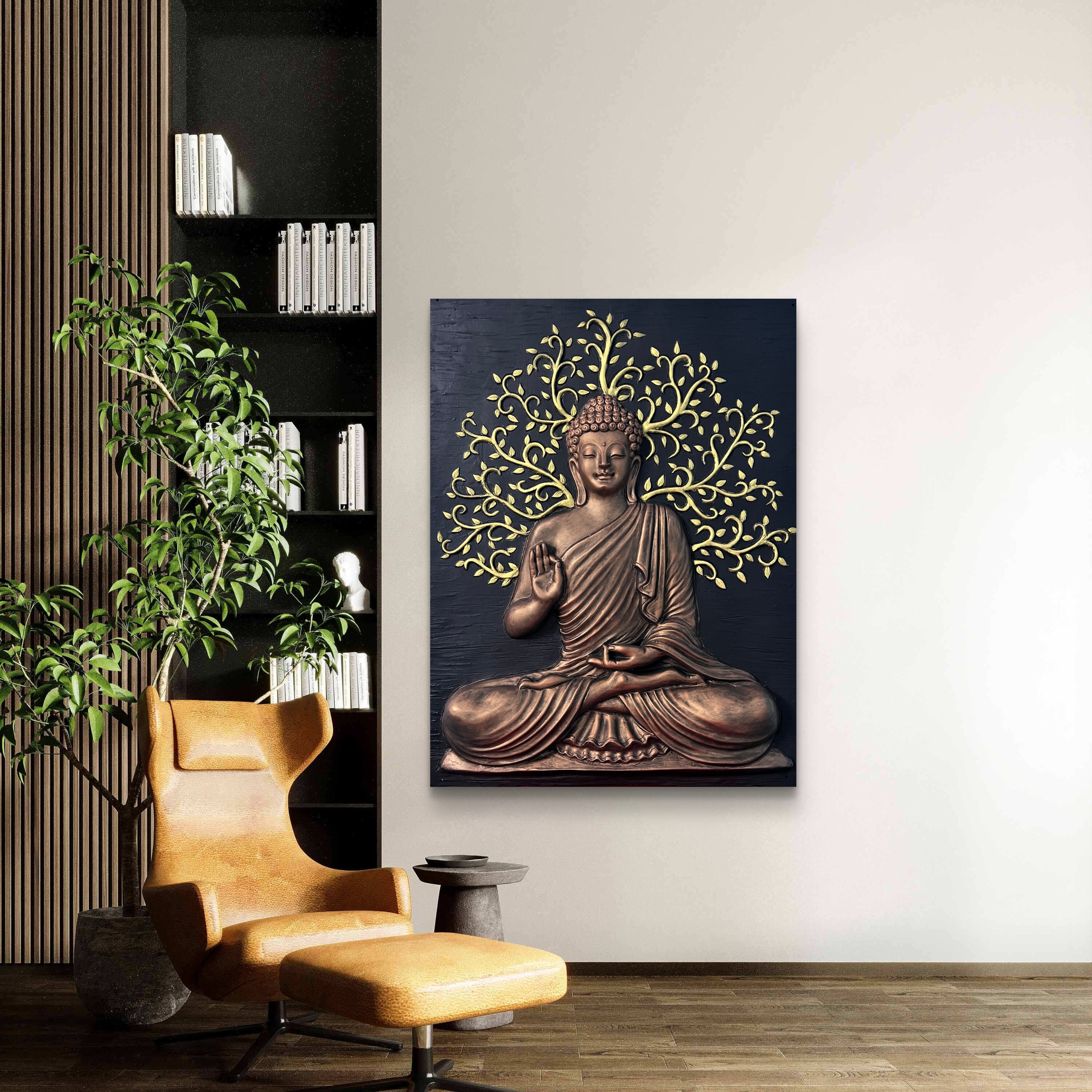 4x3 Feet Blessing Buddha With Leaf | 3D Relief Mural