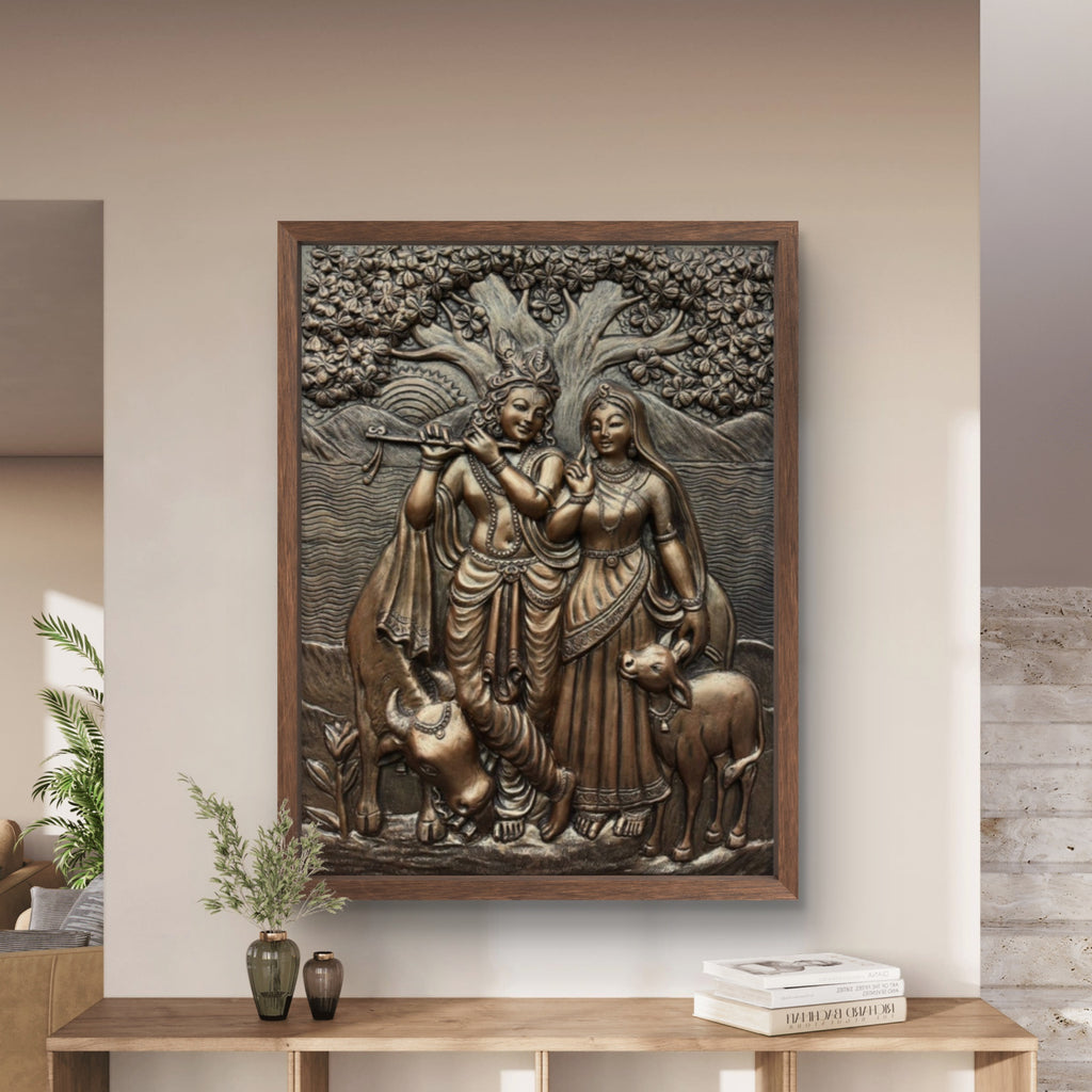 4x3 Feet Radha Krishna 3D Elevation Sculpture | Relief Mural Wall Art