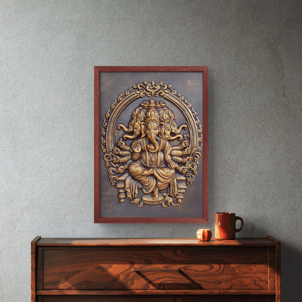 Panchmukhi Ganesha 3D Wall Art | Divine Relief Mural for Home & Temple Decor
