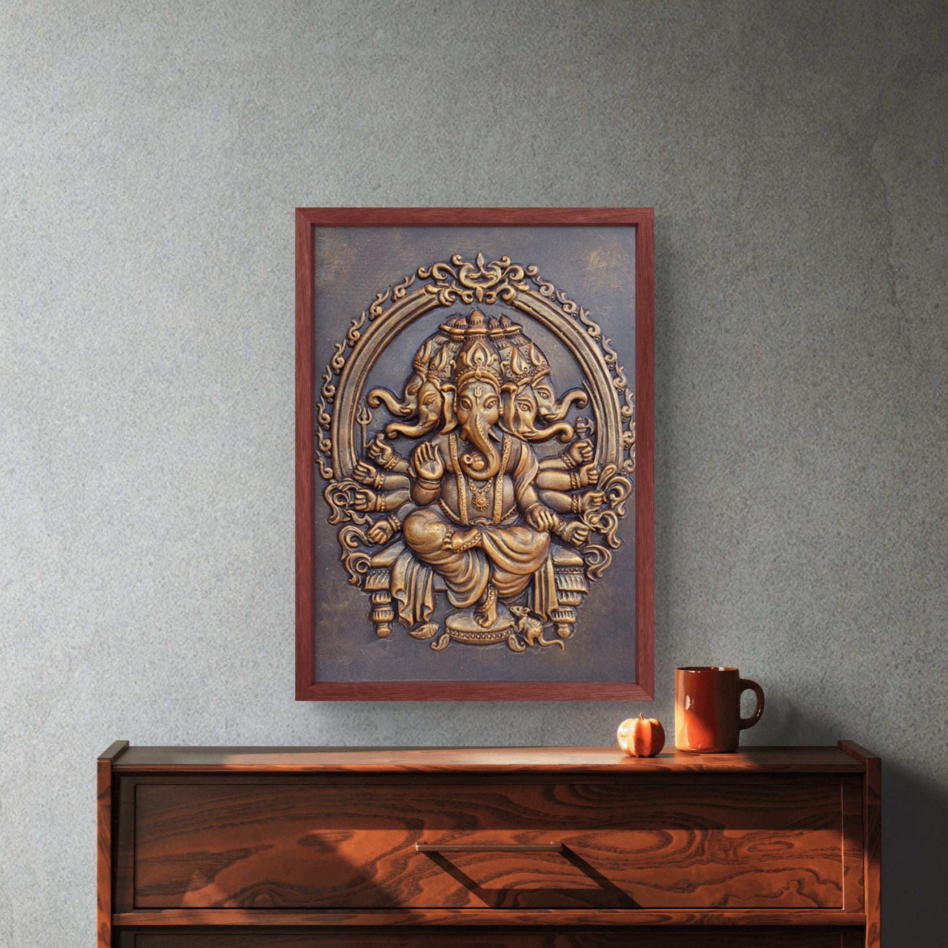Panchmukhi Ganesha 3D Wall Art | Divine Relief Mural for Home & Temple Decor