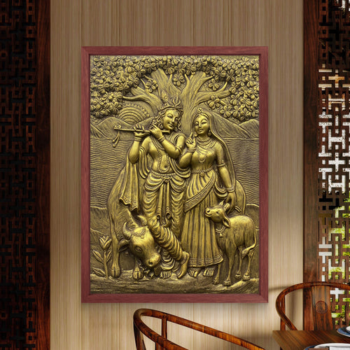 4x3 Feet Radha Krishna 3D Elevation Sculpture | Relief Mural Wall Art