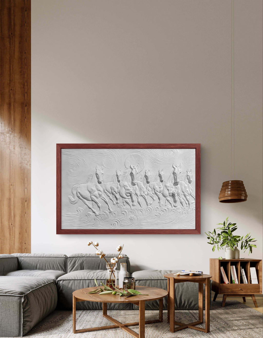 5x3 Feet Left-Moving 7 Horses | 3D Relief Mural (Vastu-Inspired)