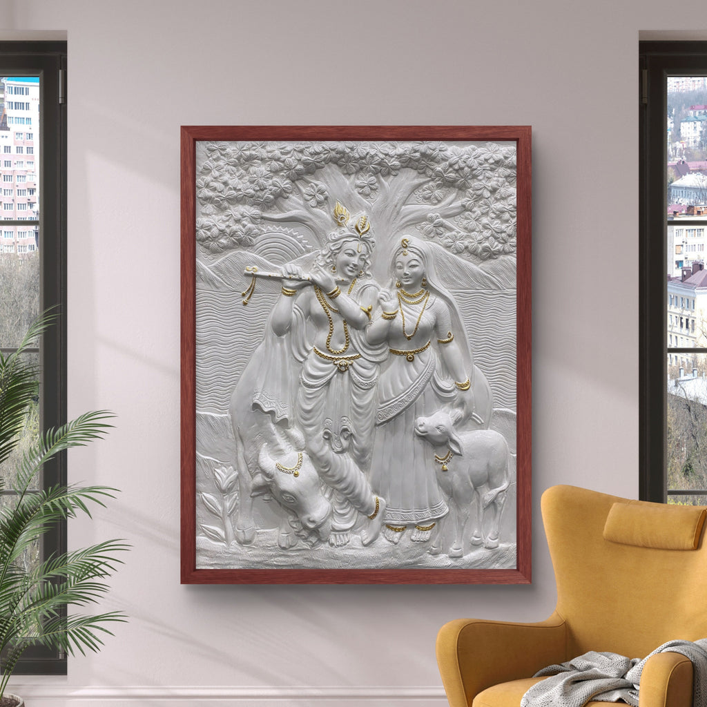 4x3 Feet Radha Krishna 3D Elevation Sculpture | Relief Mural Wall Art