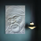 Full view of Sai Baba 3D relief wall art designed as a handcrafted spiritual wall décor piece.