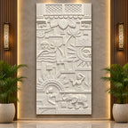 Close-up of Sanskriti Indian Life 3D relief wall art highlighting detailed figures, cultural elements, and sculpted textures.
