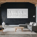 Full view of 7 horses 3D relief wall mural featuring right-moving horses in a large statement design.