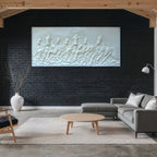 Full view of 7 horses 3D relief wall mural featuring right-moving horses in a large statement design.